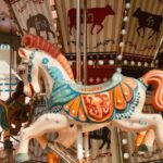 Theme Parks - White and Blue Horse Carousel