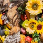 Carnivals - A man with a bird on his back and sunflowers